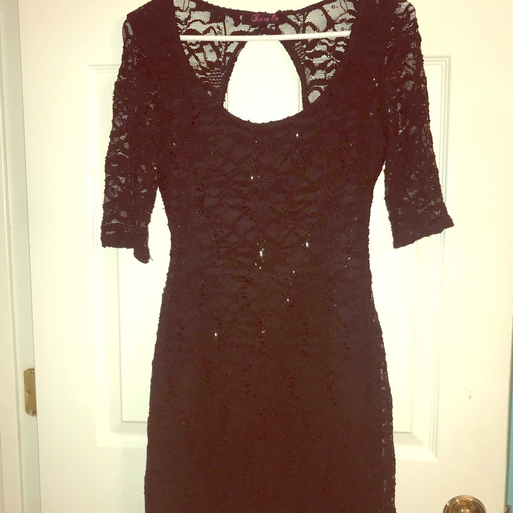 Black, backless sequin homecoming dress